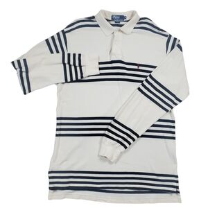 Polo Ralph Lauren Mens XL Long Sleeve Polo Shirt Black White Stripe 100% Cotton